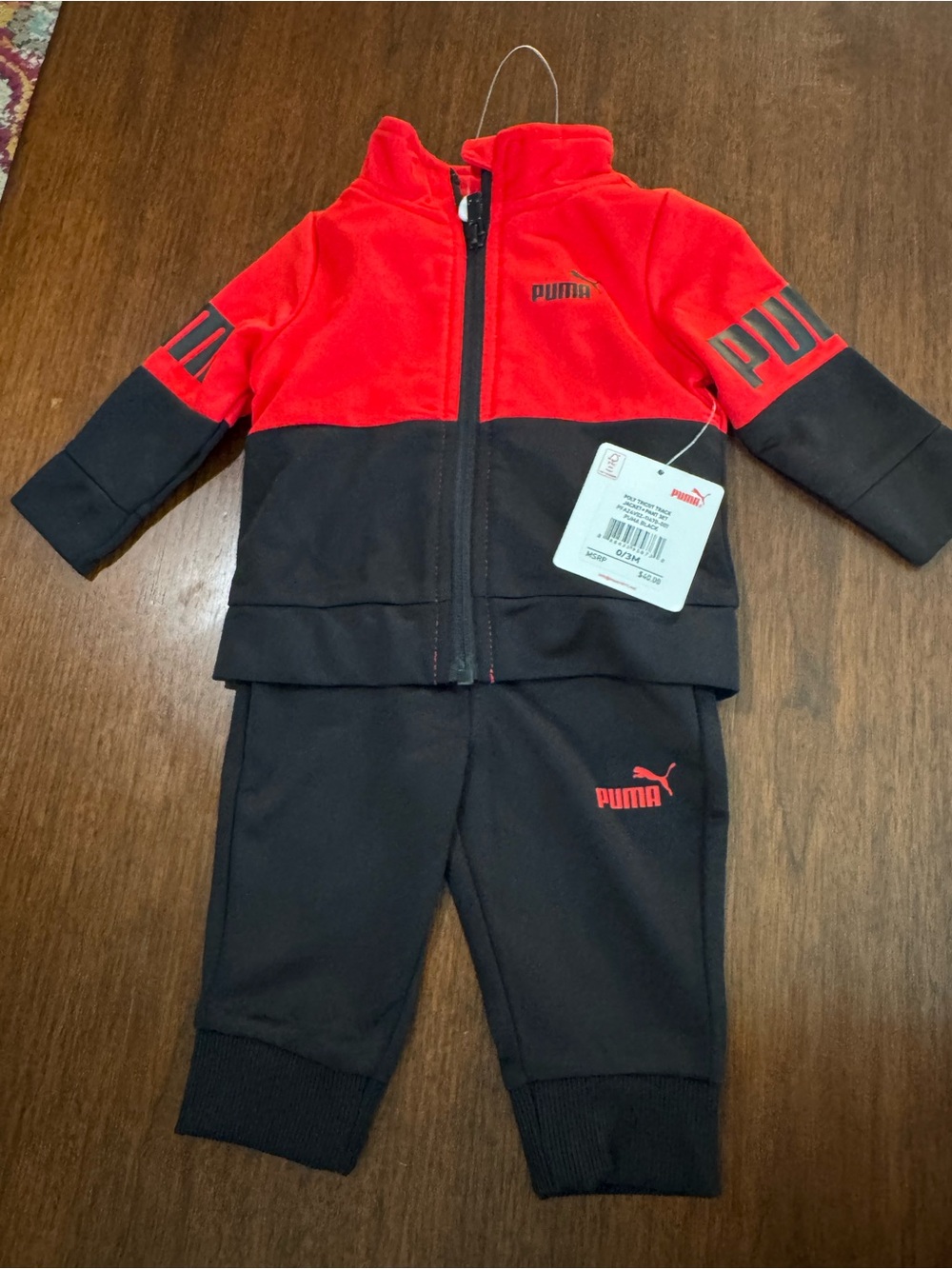 Puma Kids Red and Black Colorblock Sweatpants Set